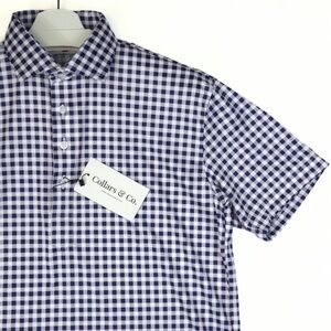 Collars & Co Men's Large Regular Navy Gingham Polo Semi-Spread Collar NWT Preppy